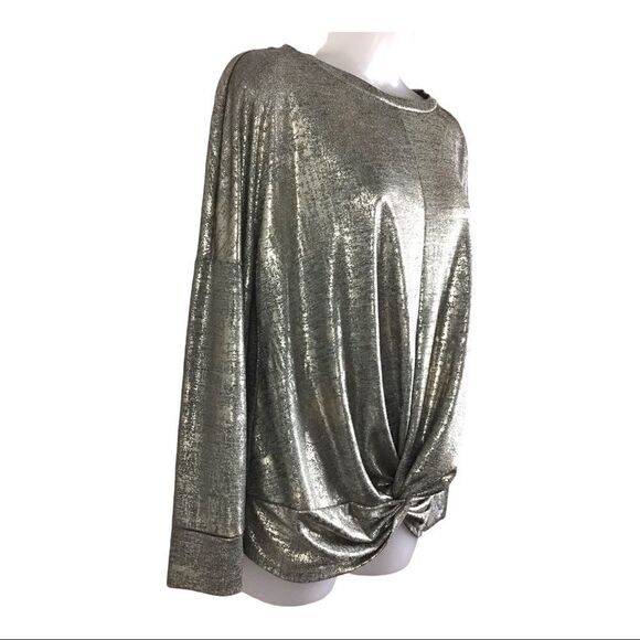Fourteenth Place Gold Metallic Front Twist Top Size Medium - Picture 3 of 10